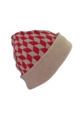 Graphic Chevron Beanie Hat - Red