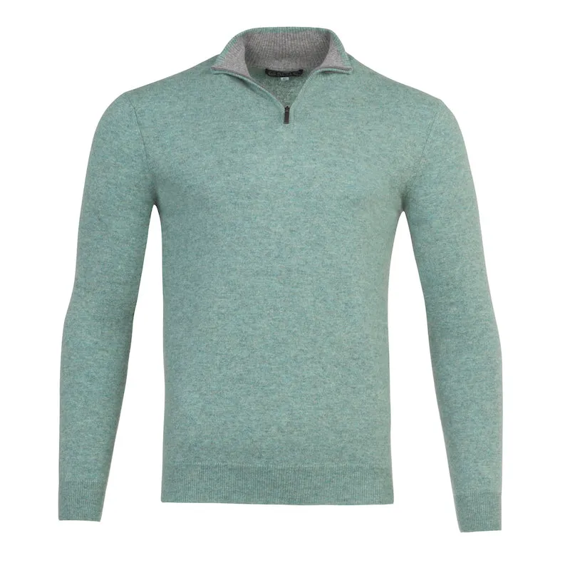 Half Zip Two Tone Collar in Sea Green