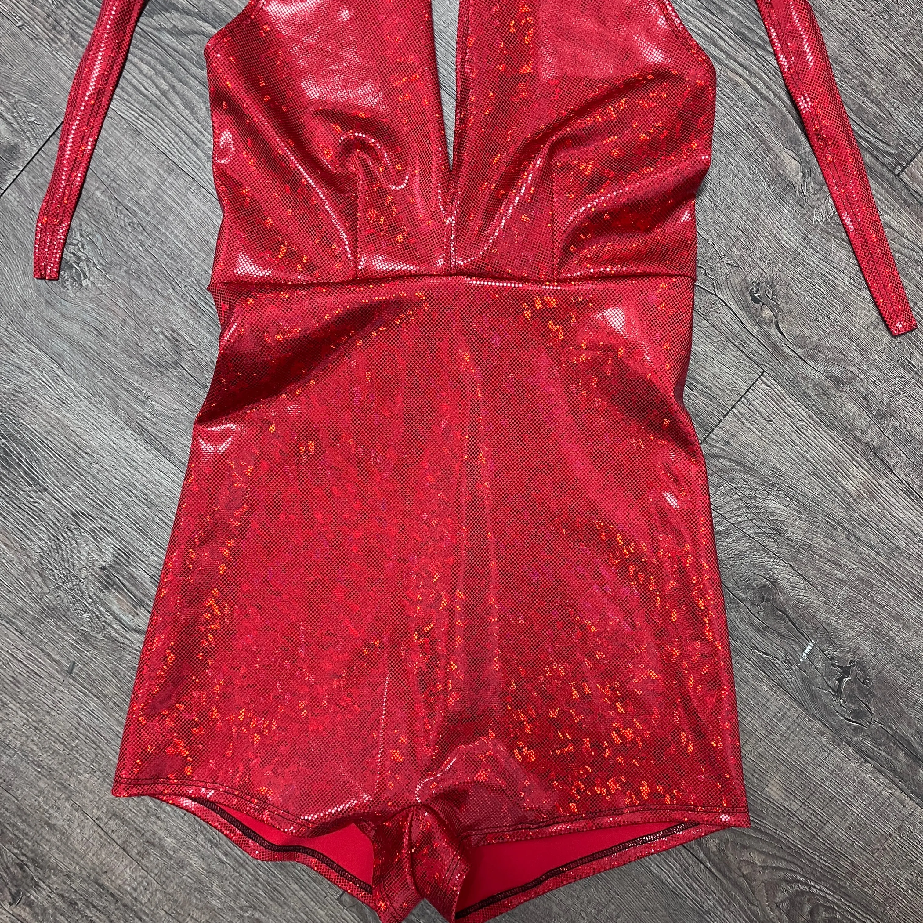 Halter Romper - Red Shattered Glass Holographic