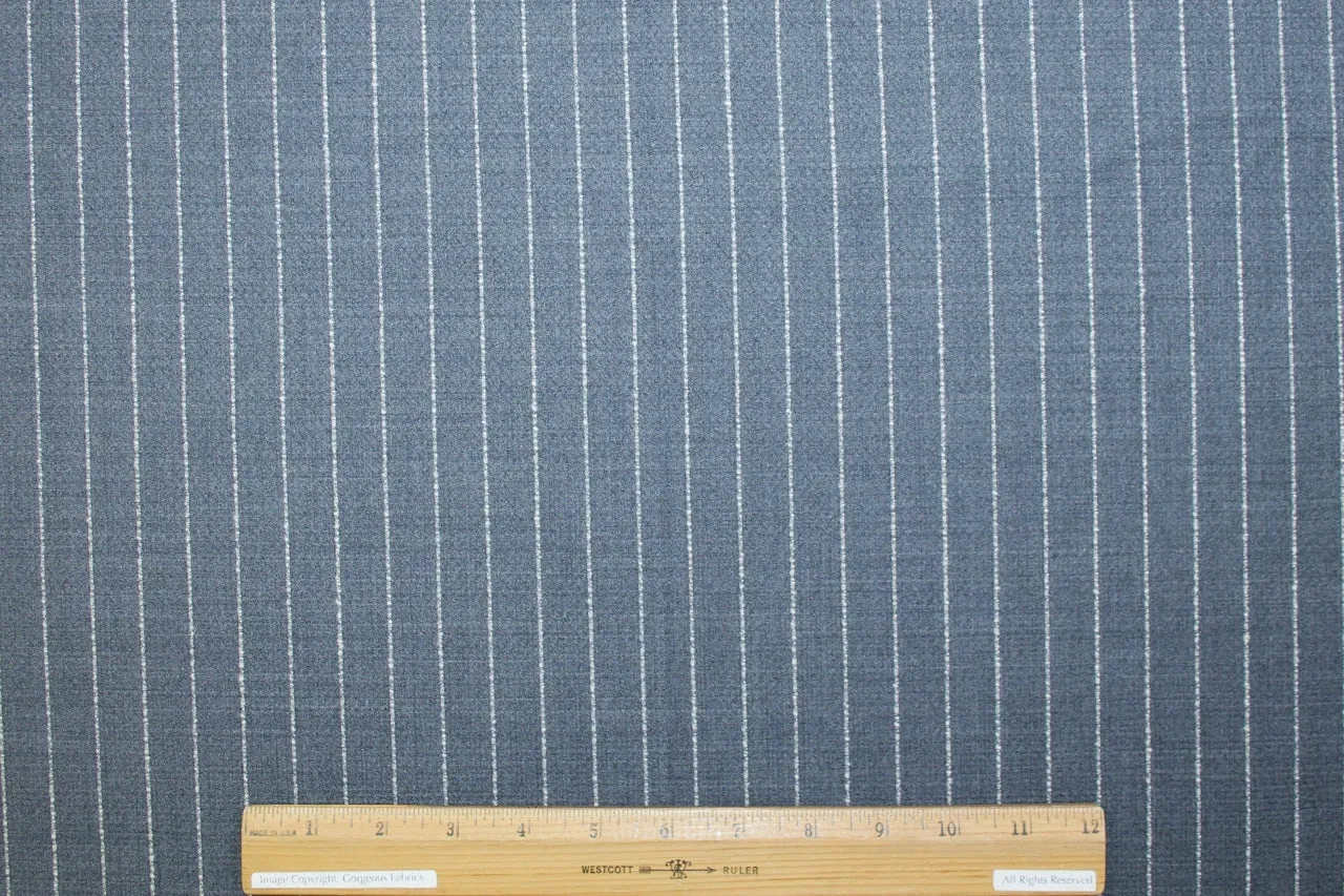 Italian Novelty Wool Pinstripe - White on Bankers Gray