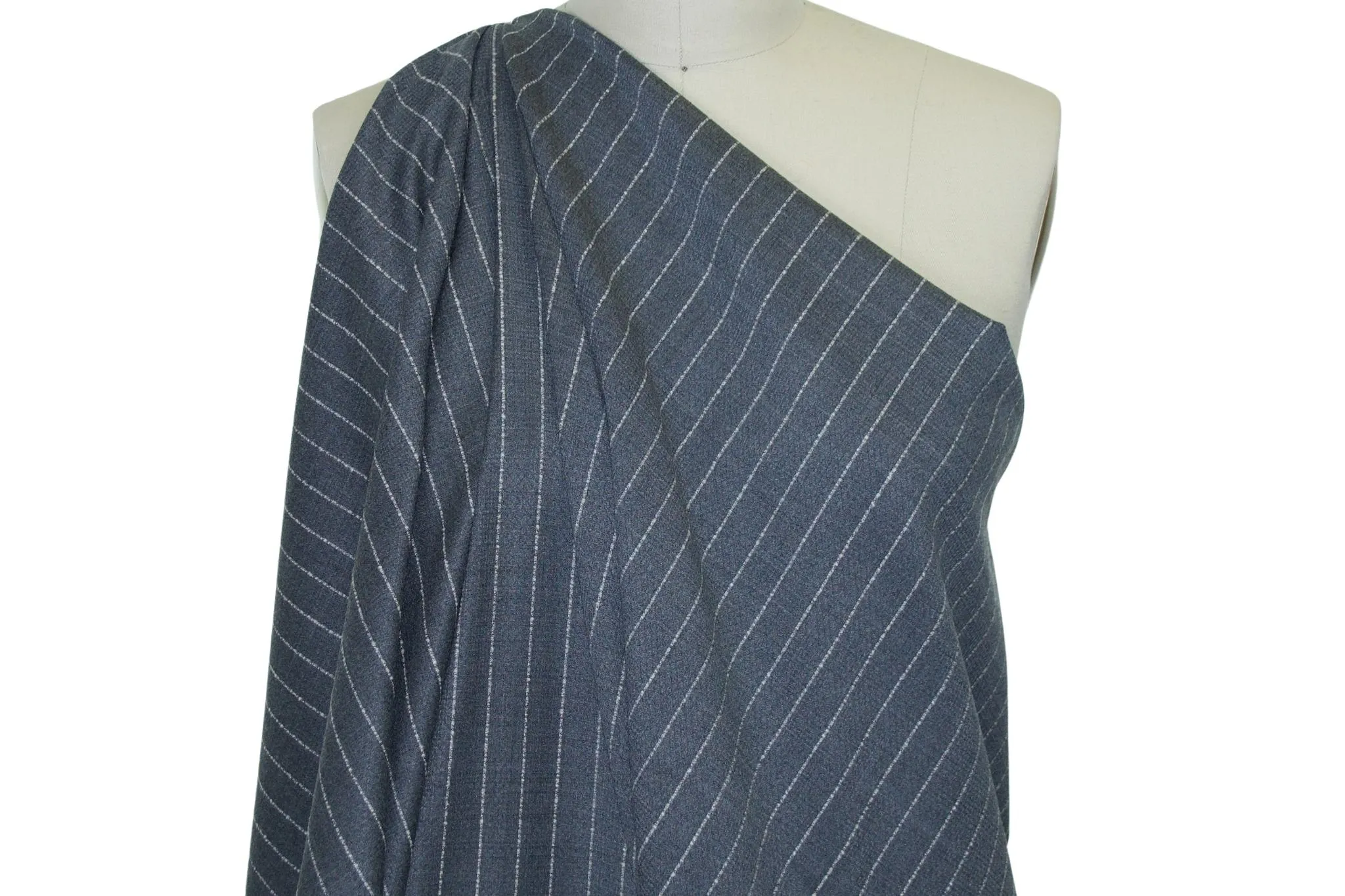 Italian Novelty Wool Pinstripe - White on Bankers Gray