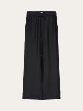 Linen Mix Elastic Waist Pants - Black Jet