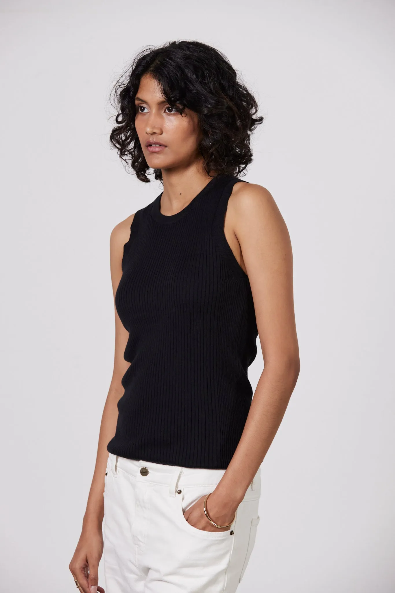 Malo Ribbed Tank - Black