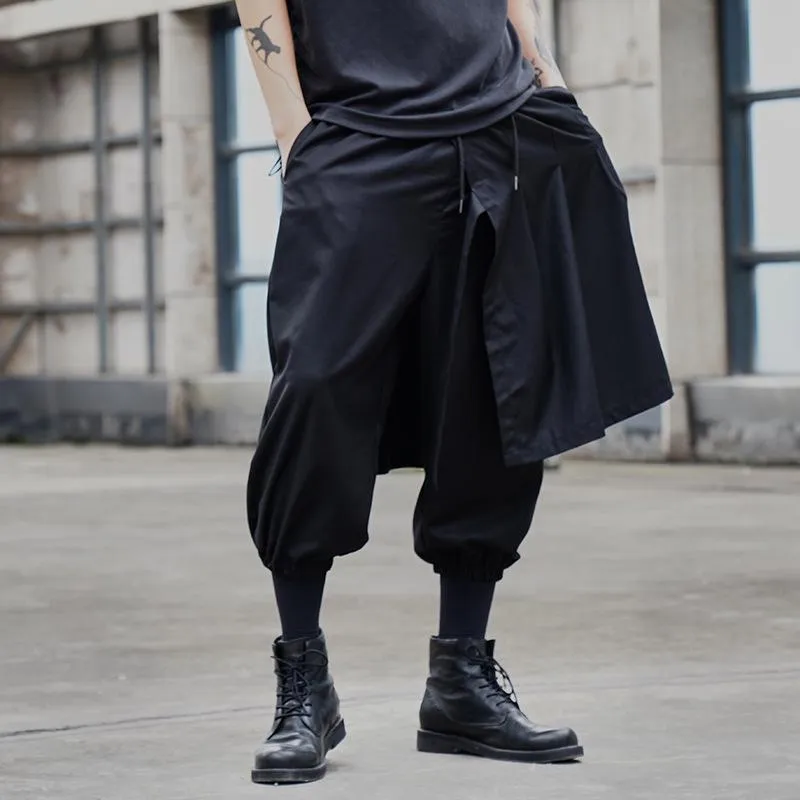 Men's Baggy Relaxed Fit Elastic Waist Dropped Crotch Harem Pants Trousers