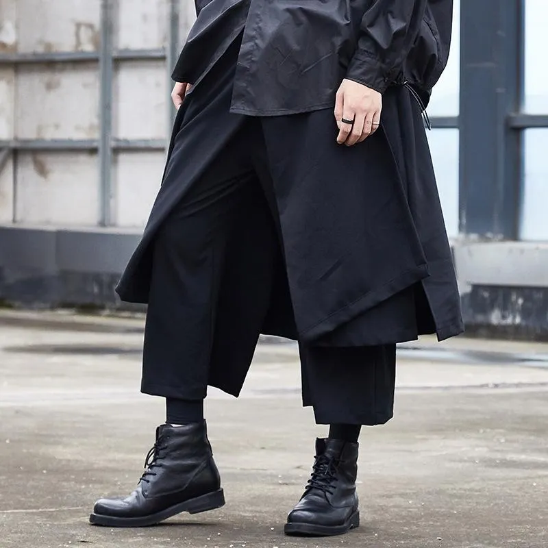 Men's Casual Skirt Pants Loose Wide Leg Harem Pant Japanese Harajuku Kimono Trousers