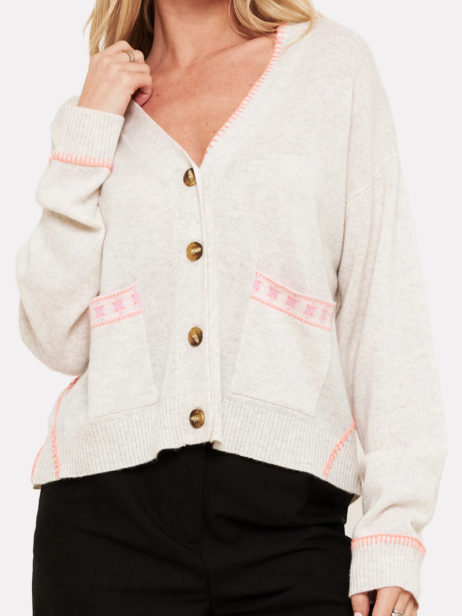 Mila Geo Trim Cashmere Cardigan