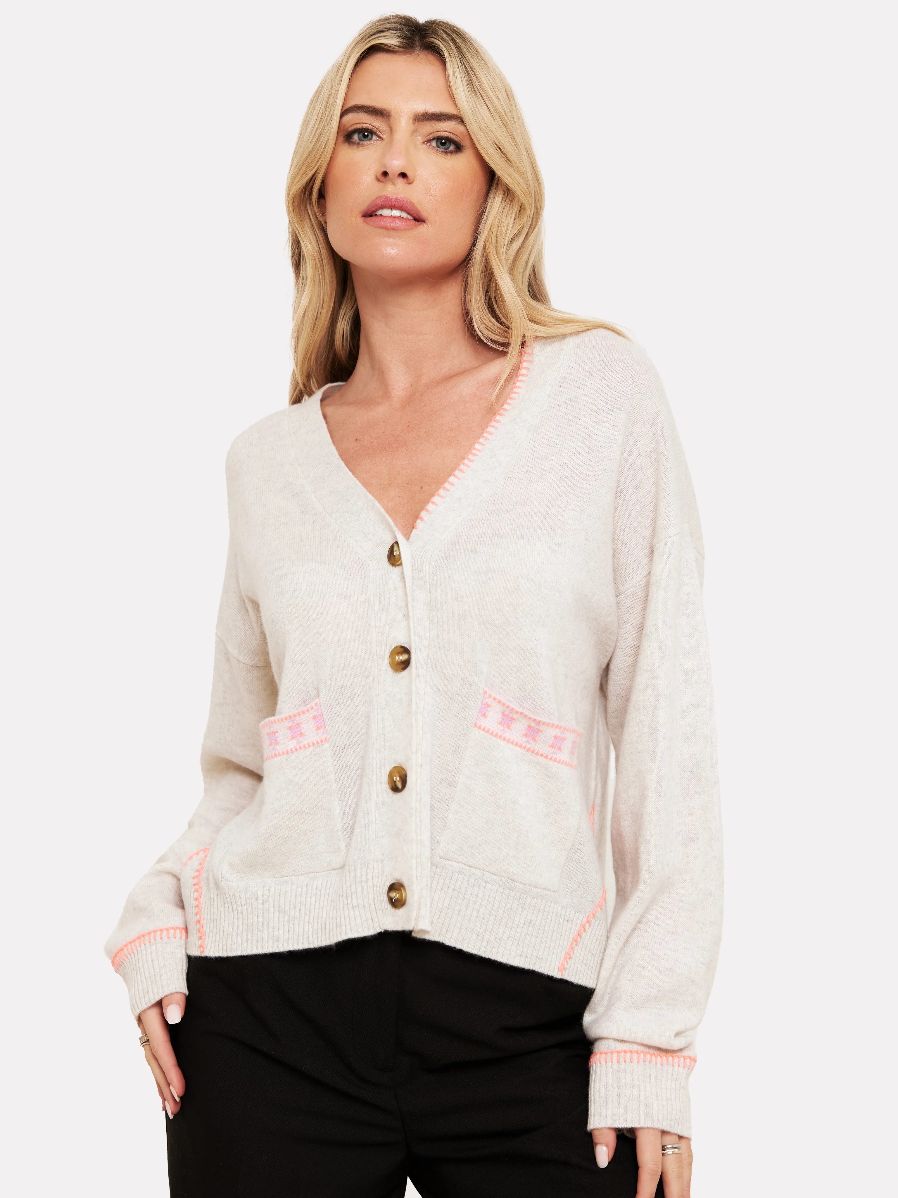 Mila Geo Trim Cashmere Cardigan