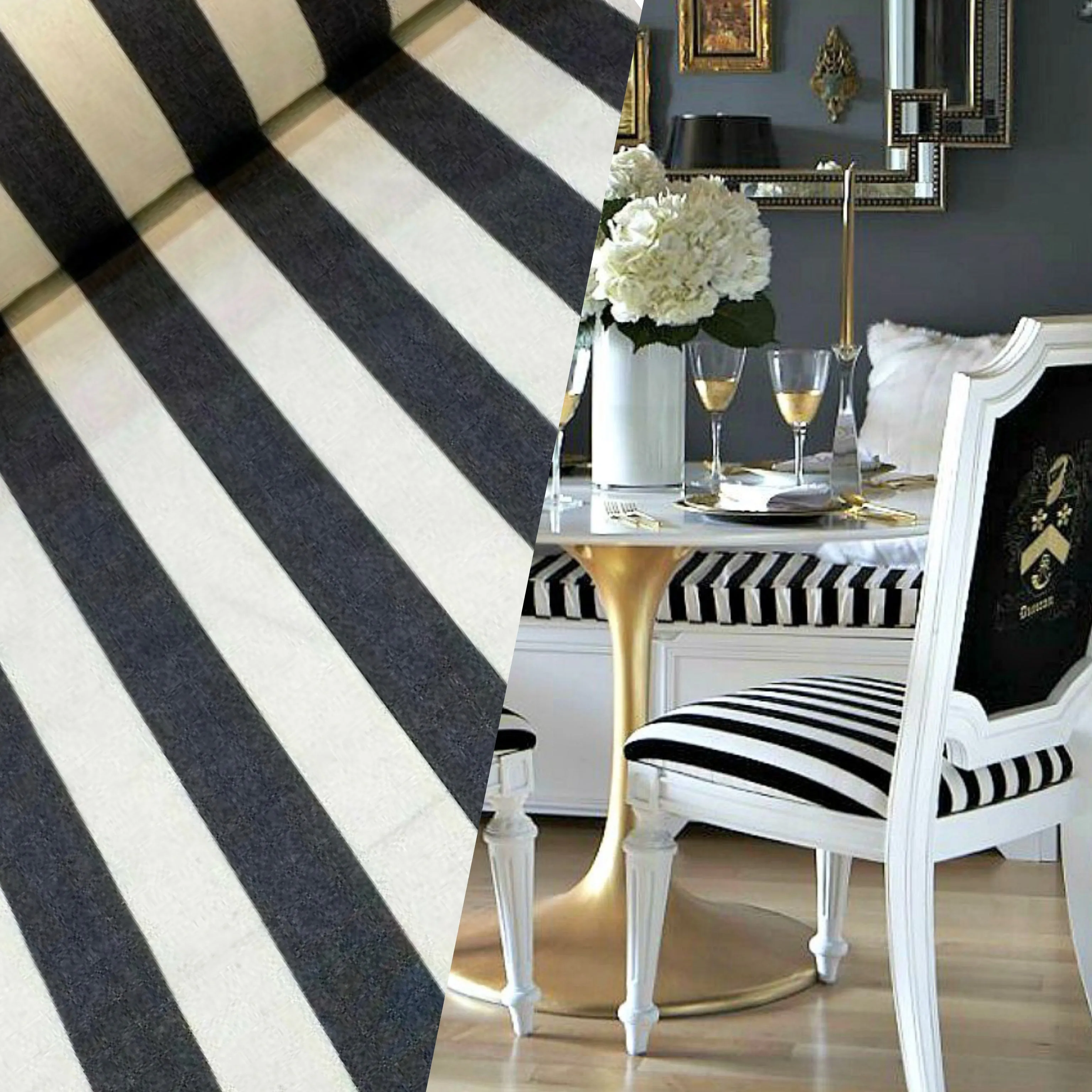 NEW Lady Jacqueline 100% Cotton Decorating Fabric - 1.5” Black And White Stripes - Upholstery 55” Wide