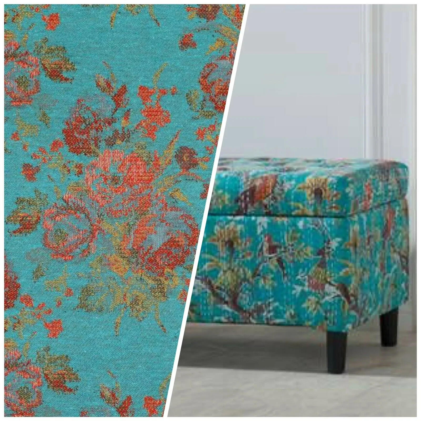 NEW Miss Juniper Designer Floral Needlepoint Inspired Upholstery Fabric- Turquoise & Roses