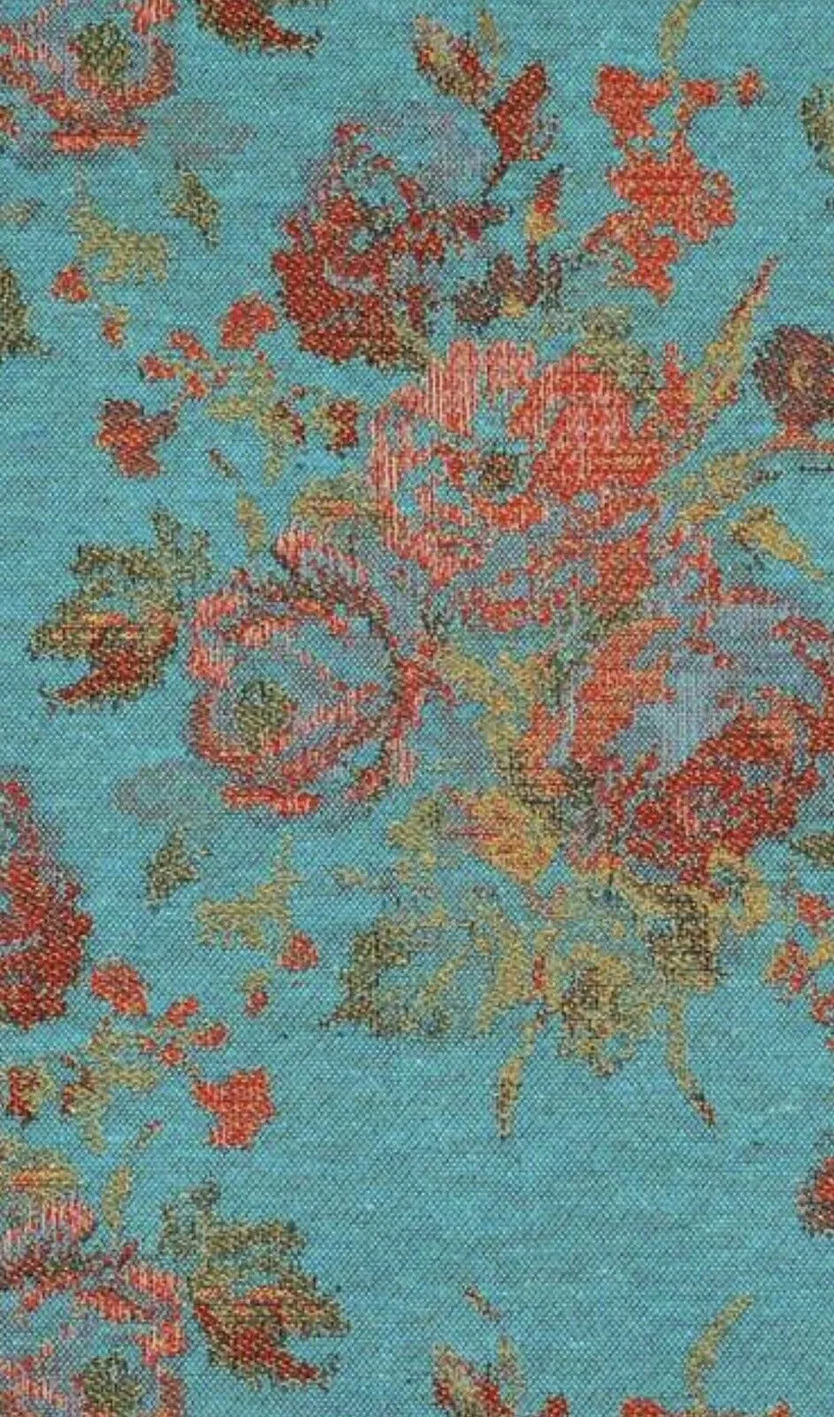 NEW Miss Juniper Designer Floral Needlepoint Inspired Upholstery Fabric- Turquoise & Roses