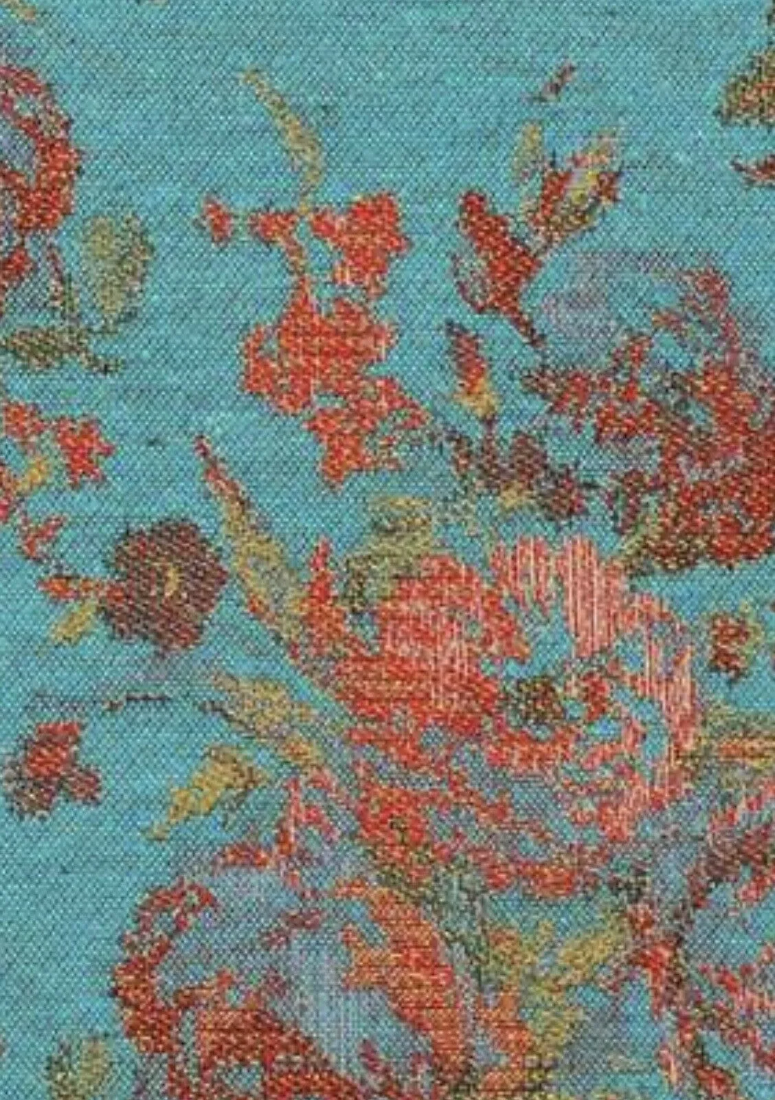 NEW Miss Juniper Designer Floral Needlepoint Inspired Upholstery Fabric- Turquoise & Roses