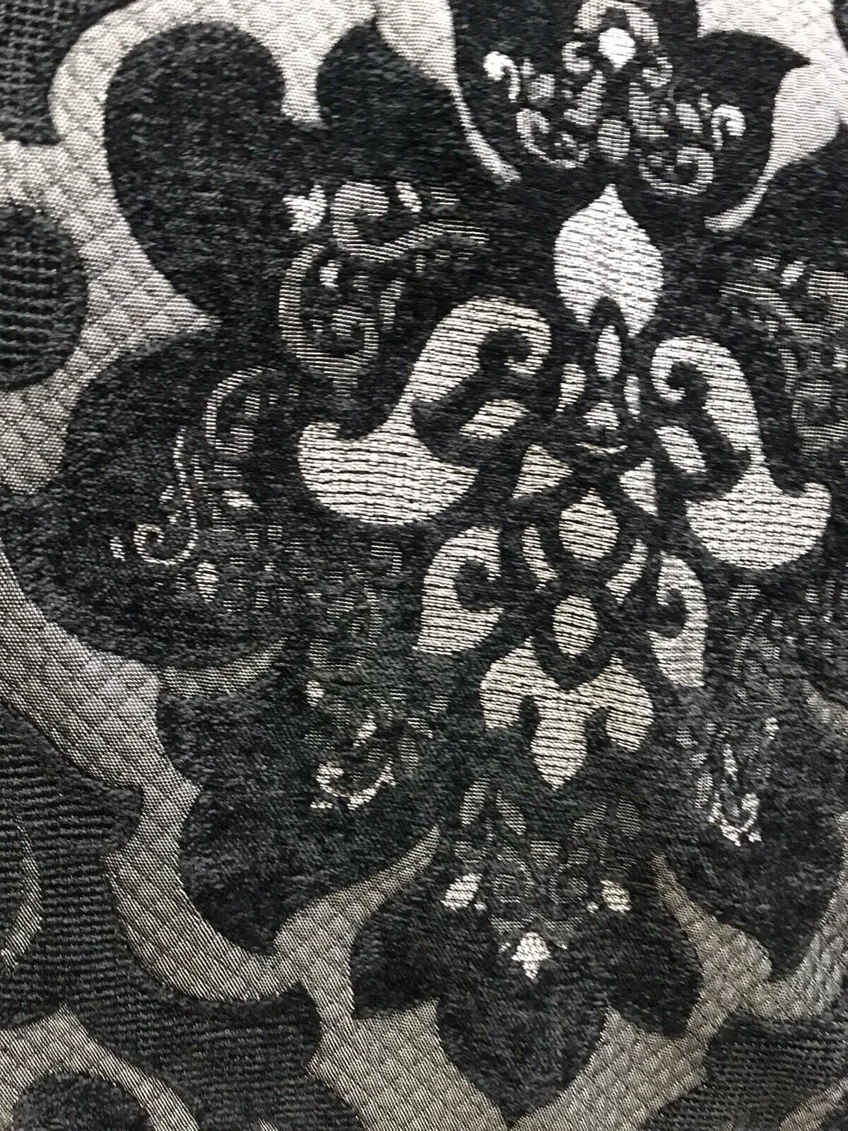 NEW Queen Allyson Designer Velvet Chenille Quilted Medallion Burnout Upholstery Fabric - Black