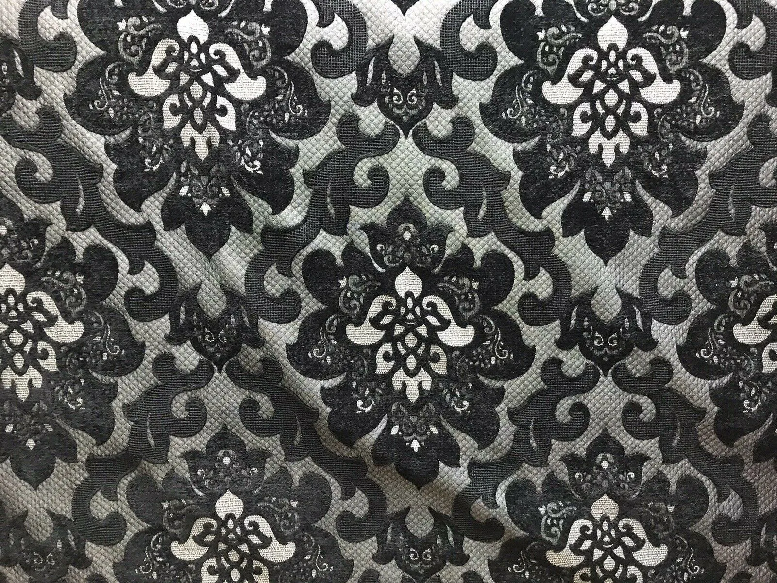 NEW Queen Allyson Designer Velvet Chenille Quilted Medallion Burnout Upholstery Fabric - Black