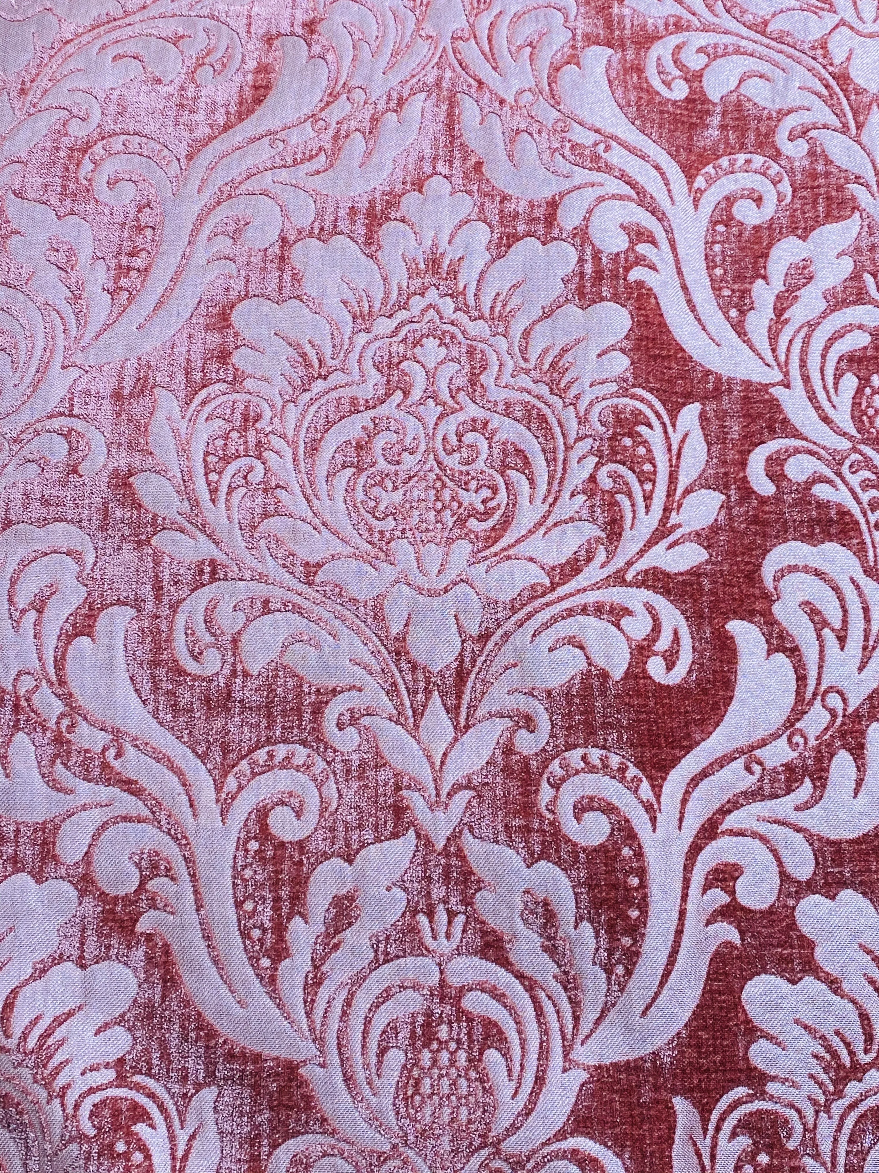 NEW Queen Isabella Designer Medallion Burnout Chenille Velvet Fabric Rose Pink