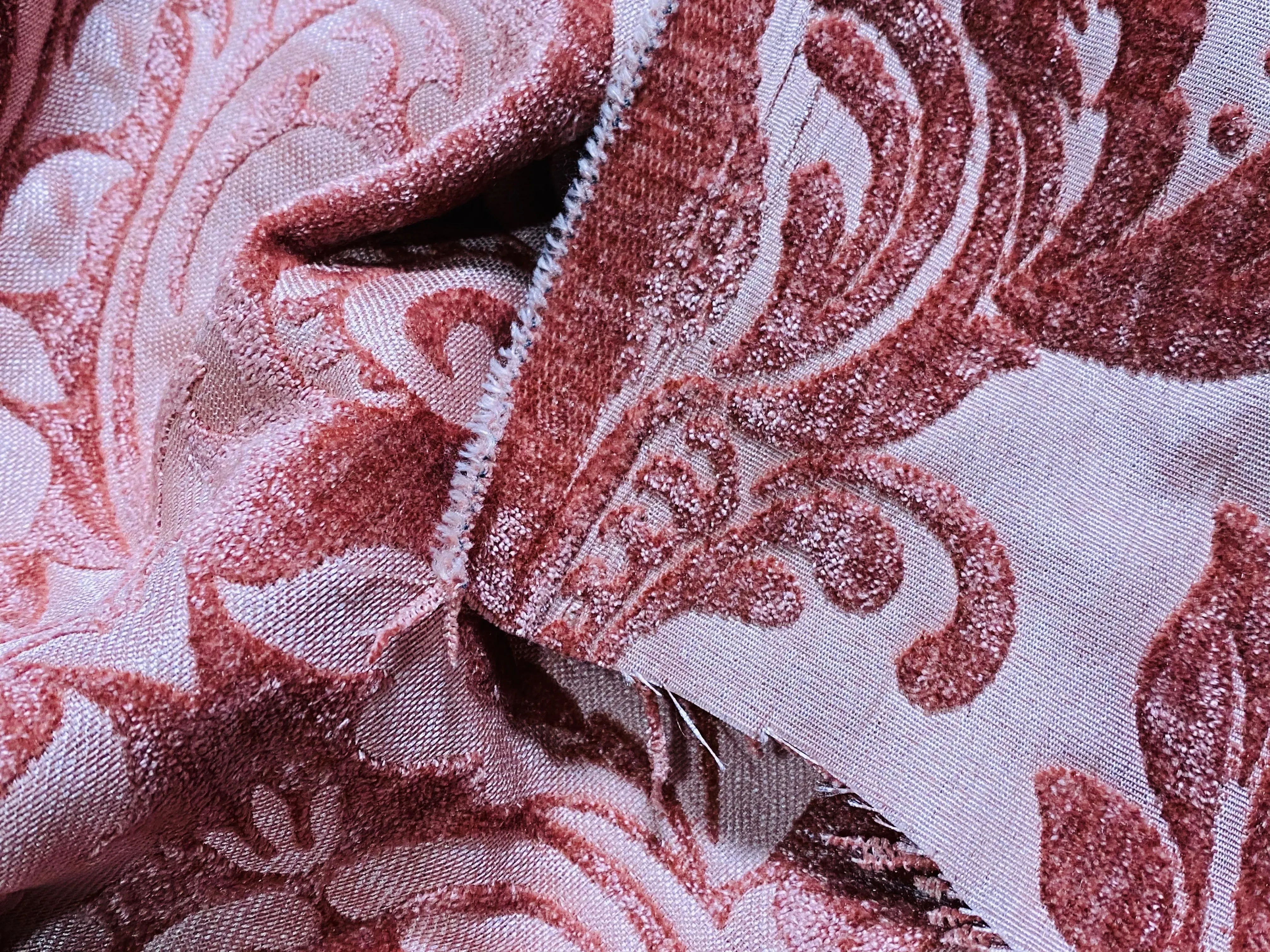 NEW Queen Isabella Designer Medallion Burnout Chenille Velvet Fabric Rose Pink