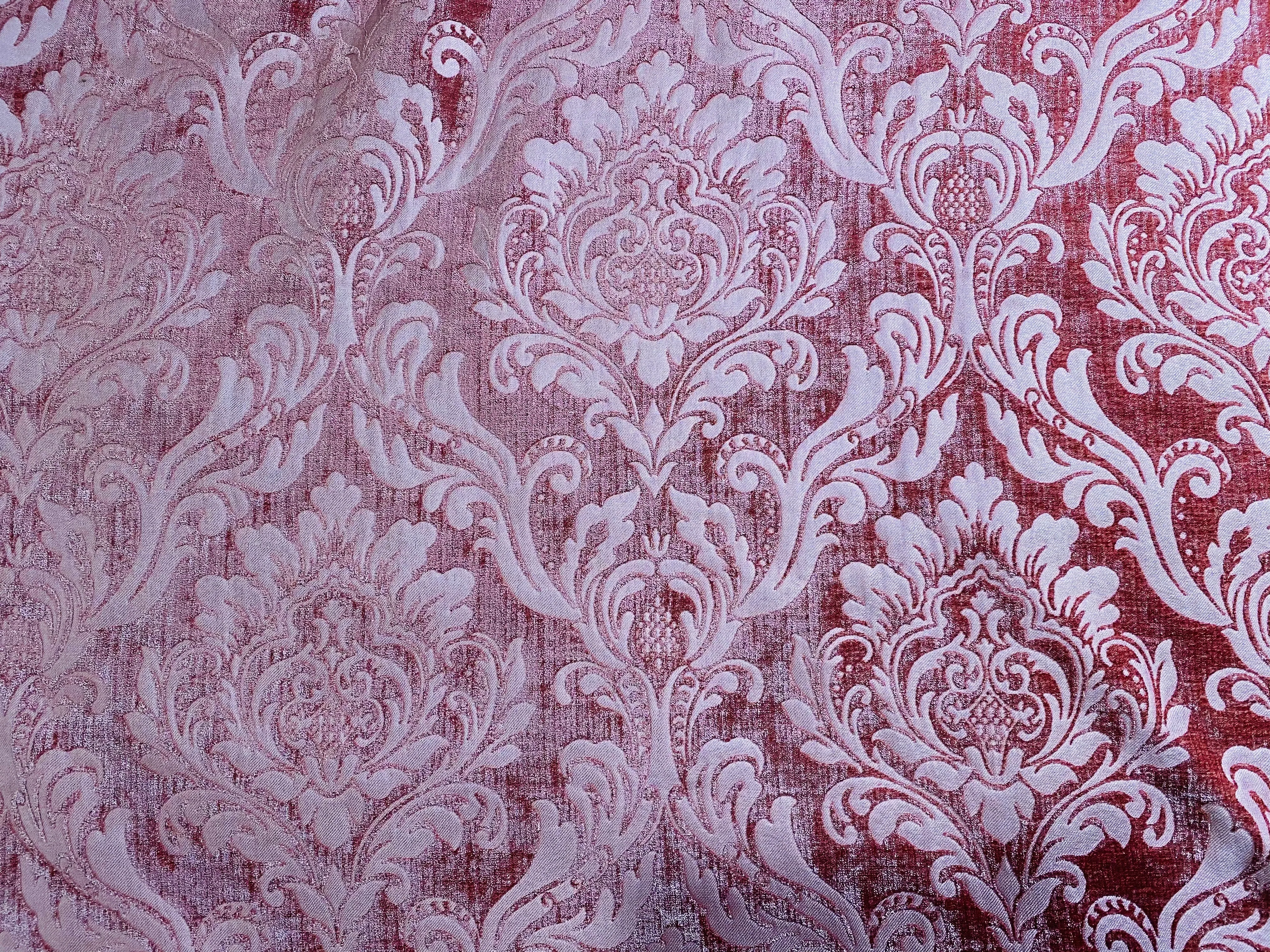 NEW Queen Isabella Designer Medallion Burnout Chenille Velvet Fabric Rose Pink