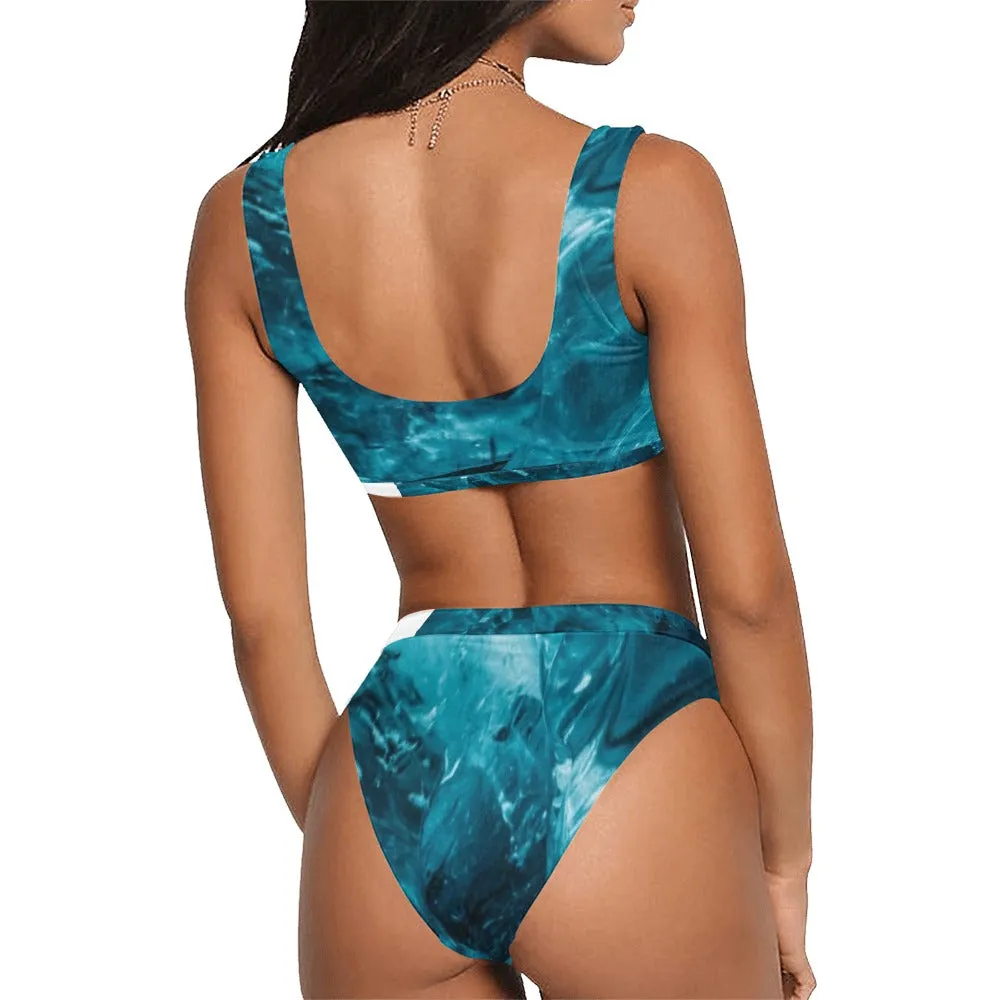 Ocean Blue Swimwear Sport Top & High-Waisted Bikini Swimsuit (Model S07)