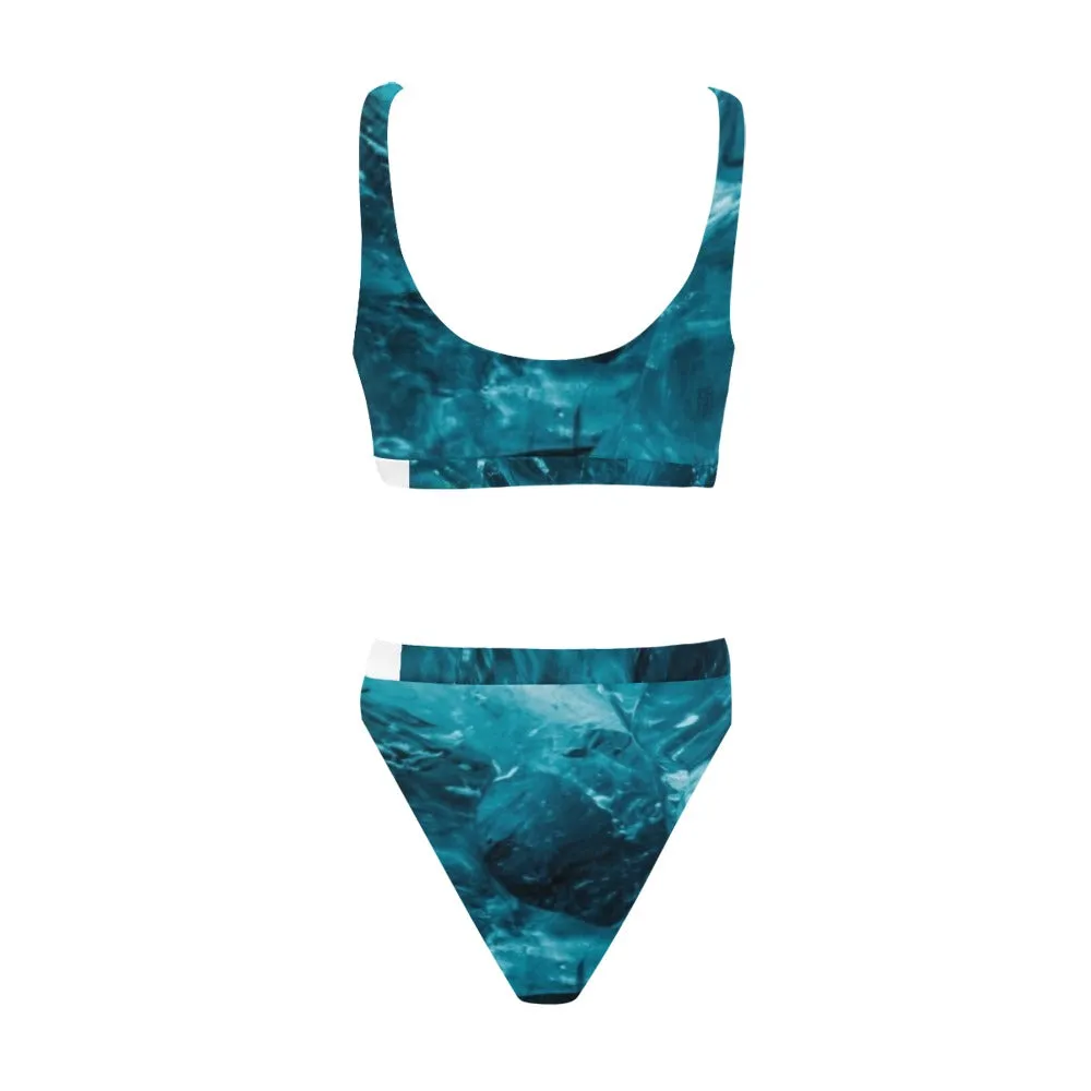 Ocean Blue Swimwear Sport Top & High-Waisted Bikini Swimsuit (Model S07)