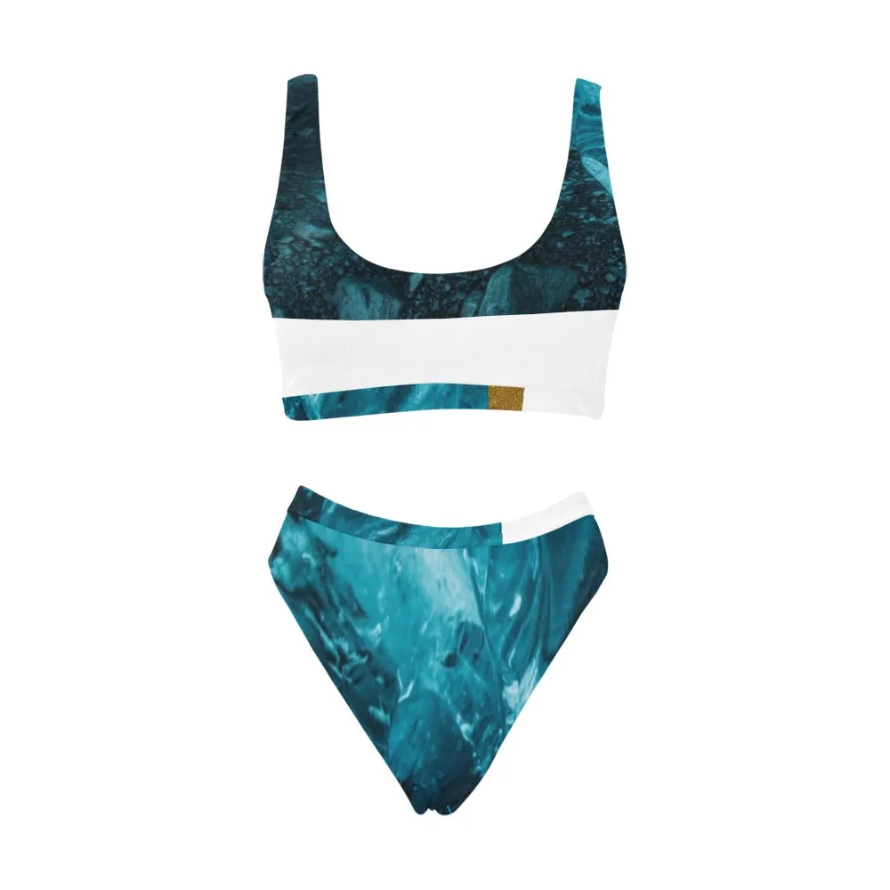 Ocean Blue Swimwear Sport Top & High-Waisted Bikini Swimsuit (Model S07)