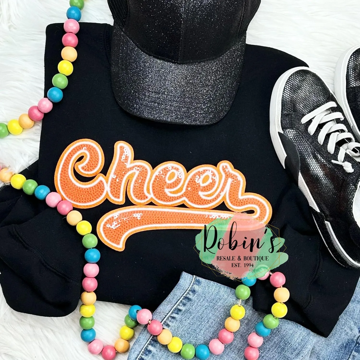 Orange Cheer Sequin Patch Sweatshirt