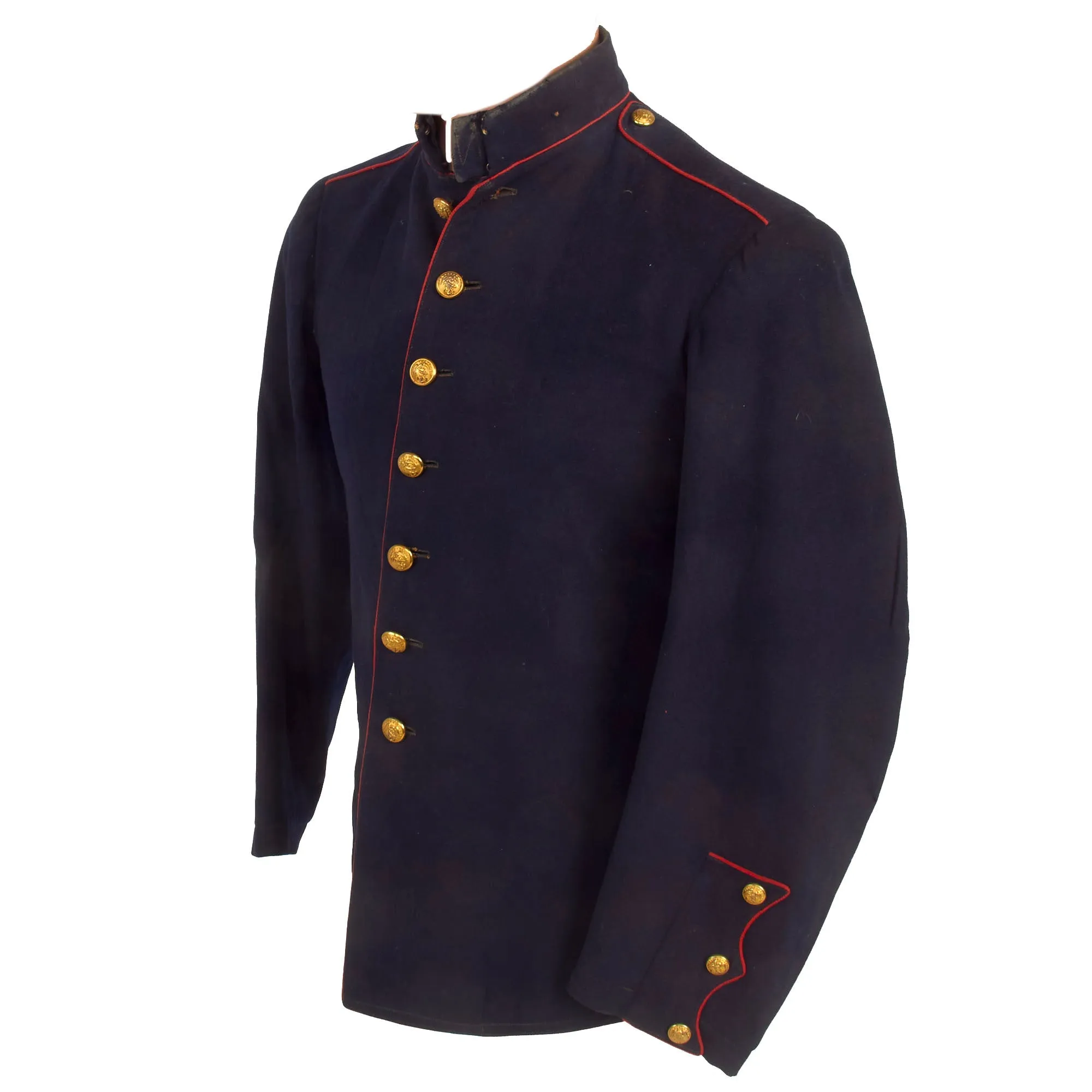 Original U.S. Pre WWI Era Ship’s Detachment US Marine Corps Dress Blues Coat With Gunner Pointer First Class Sleeve Insignia