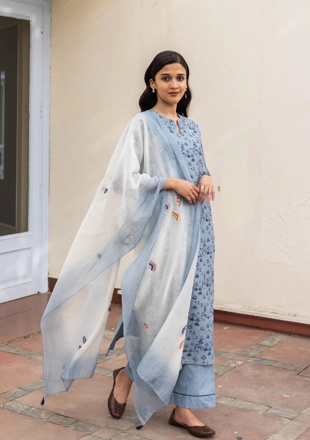 Powder Blue Geometric Print Kurta Set