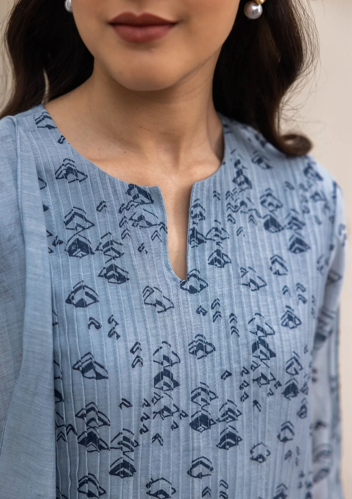 Powder Blue Geometric Print Kurta Set