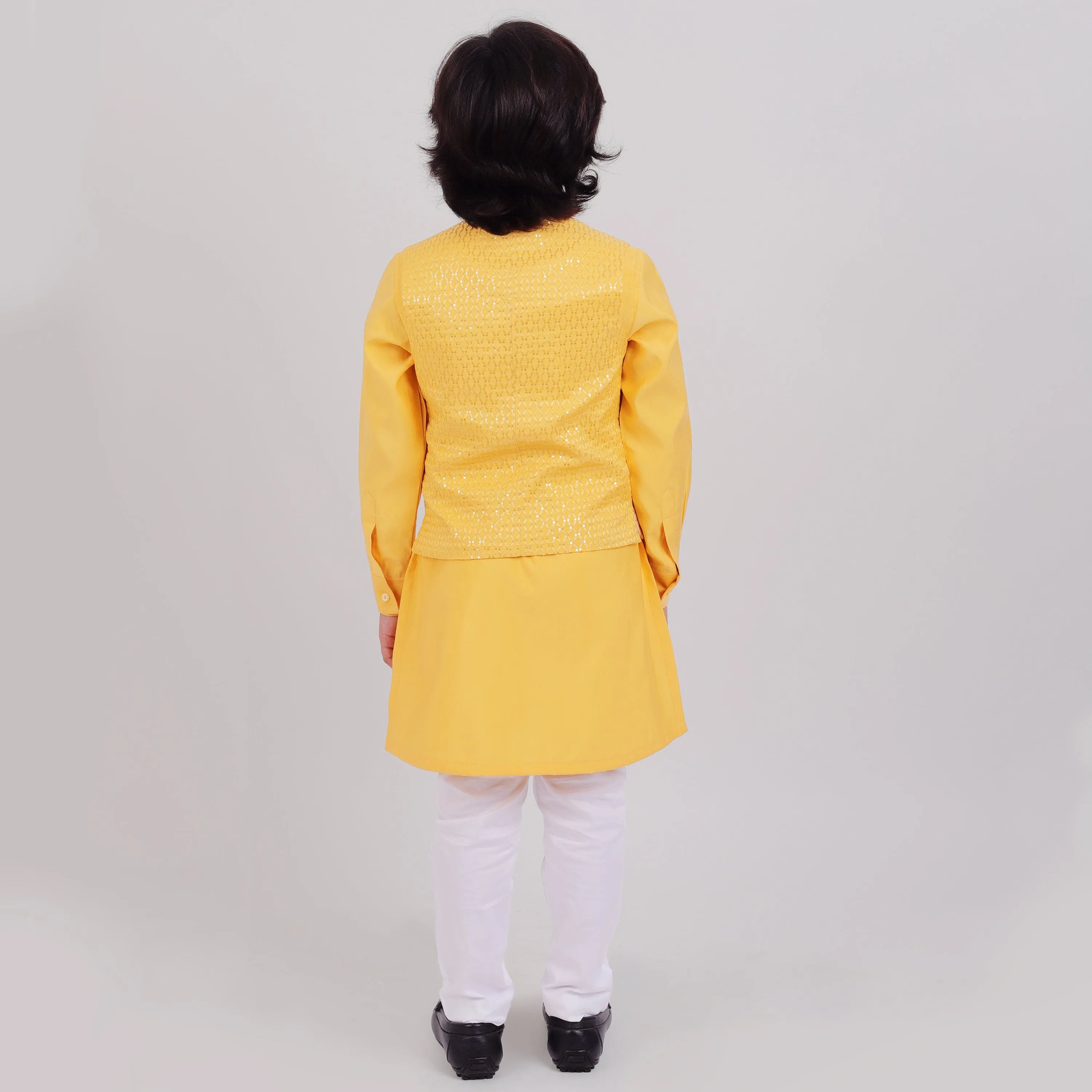 Pre-Order : YELLOW BANDI SET WITH YELLOW KURTA AND OFF WHITE PANTS  for Boys