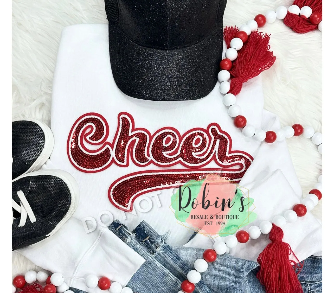 Red Cheer Sequin Patch Sweatshirt