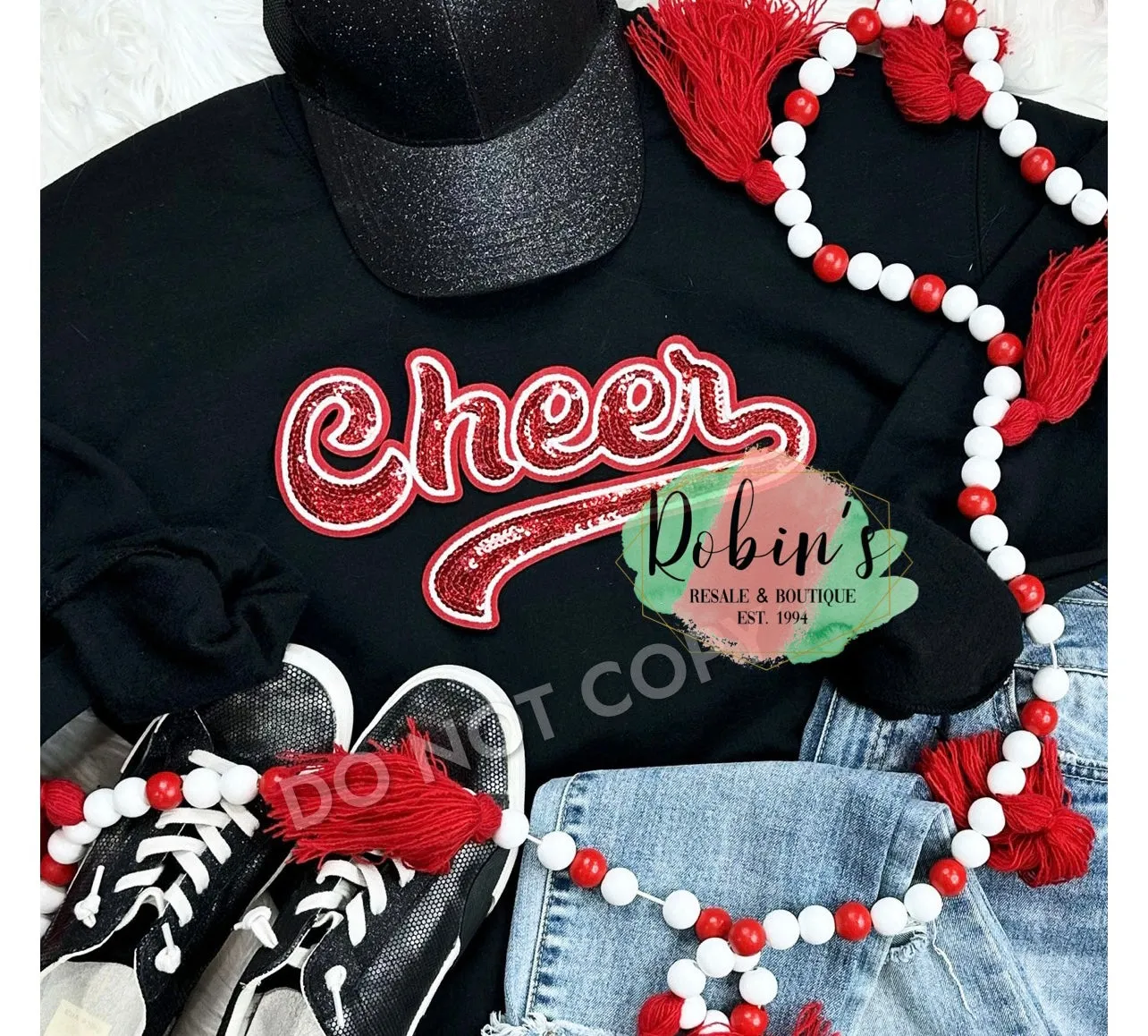 Red Cheer Sequin Patch Sweatshirt