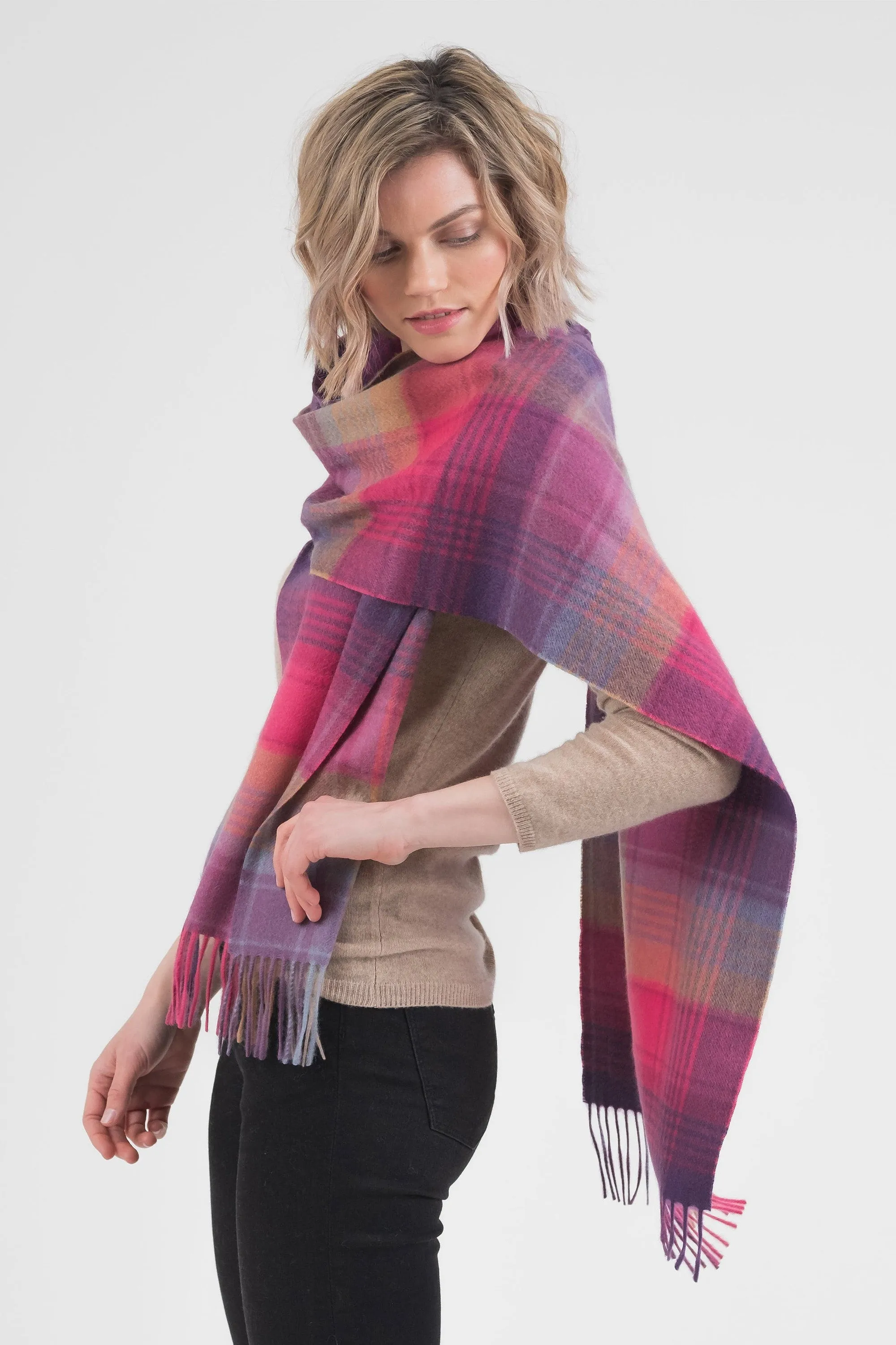 Repeat Edge Cashmere Wide Scarf - Pink