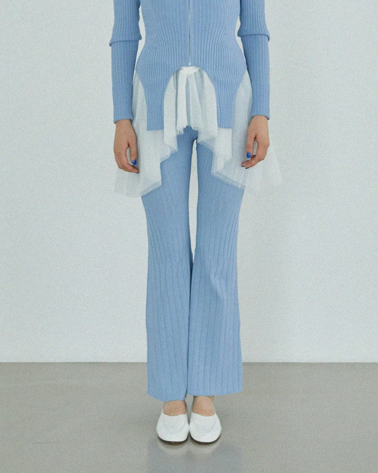 Rib flare pants (blue)