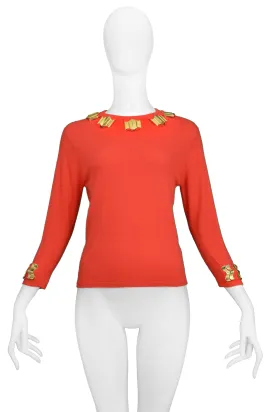 ROBERTA DI CAMERINO RED SWEATER WITH GOLD HARDWARE