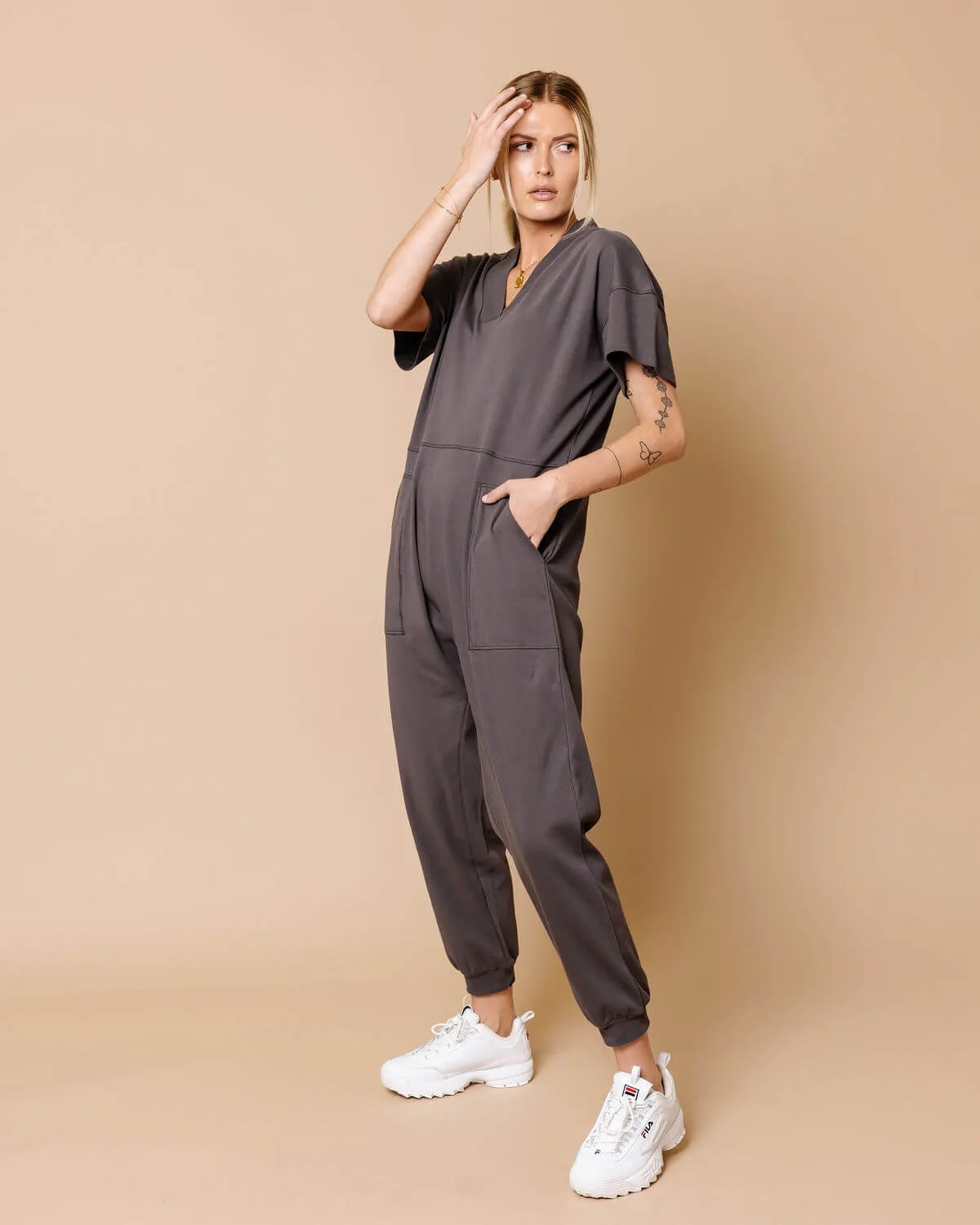 Sienna V-Neck Short Sleeve Jumpsuit | M-3XL