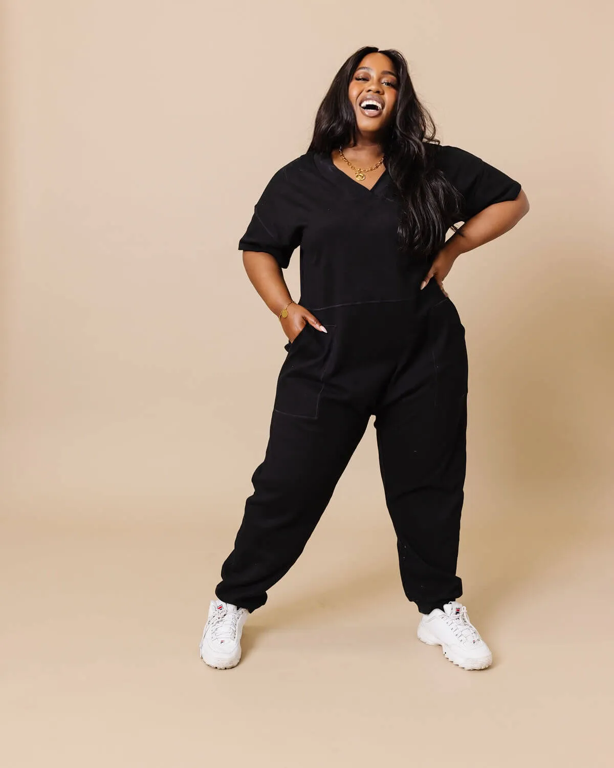 Sienna V-Neck Short Sleeve Jumpsuit | M-3XL