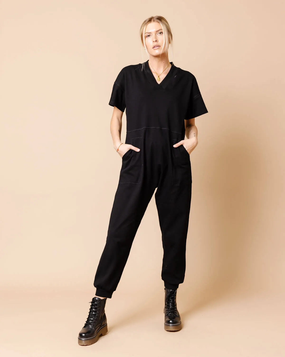 Sienna V-Neck Short Sleeve Jumpsuit | M-3XL