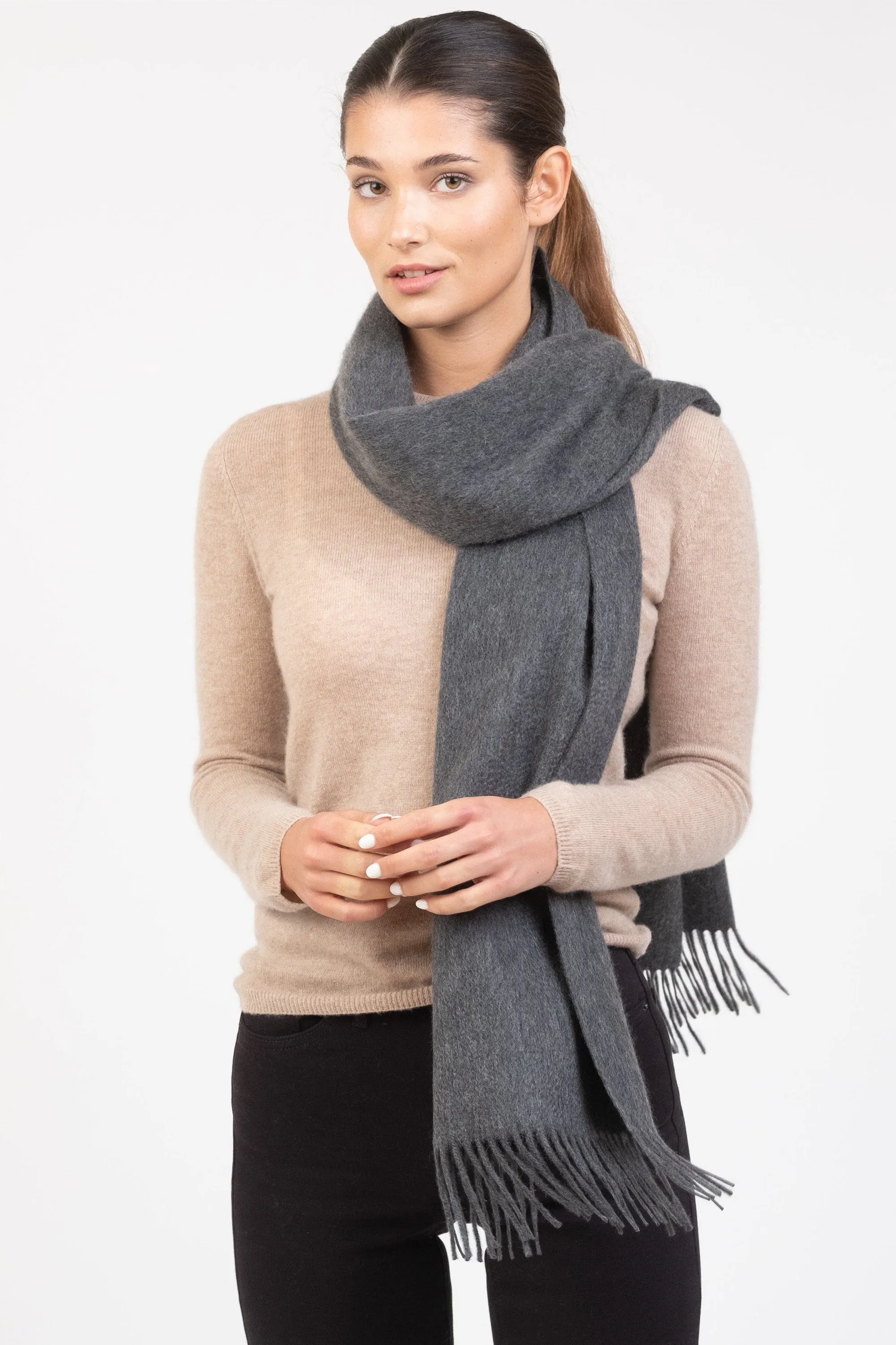 Solid Cashmere Wide Scarf - Steinway Grey