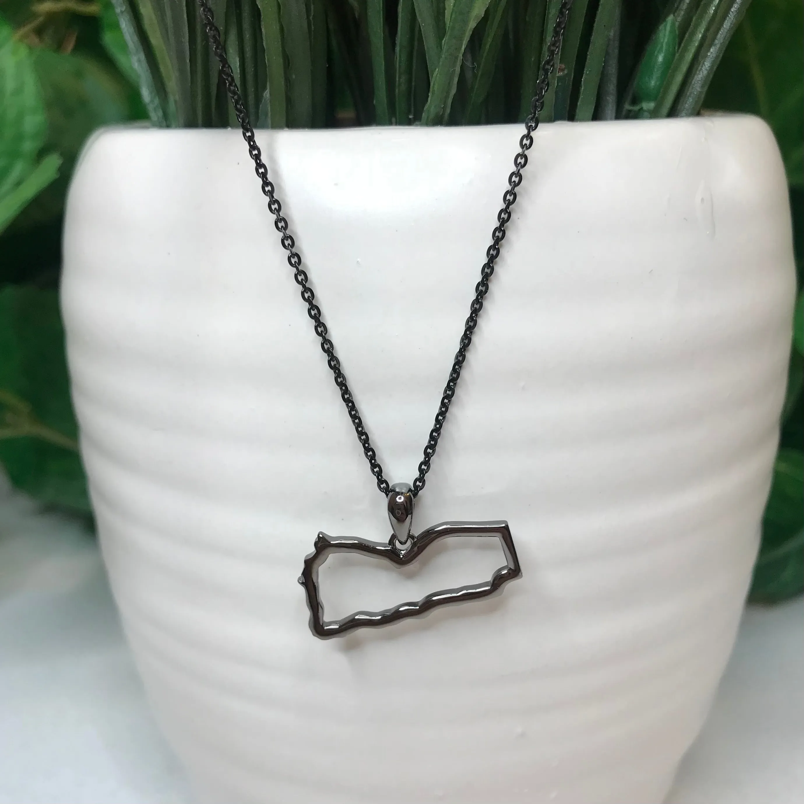 Sterling Silver Yemen Map Outline Necklace - Available in 3 Colors