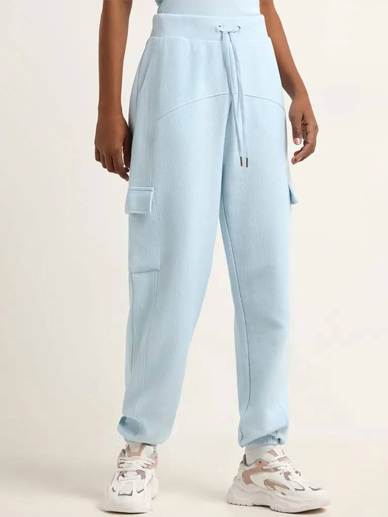 Studiofit Blue Mid Rise Cotton Cargo Joggers