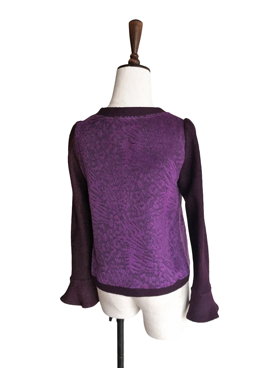 Surprise Sale! Wine Purple-Red Pattern Panel Woollen Cardigan