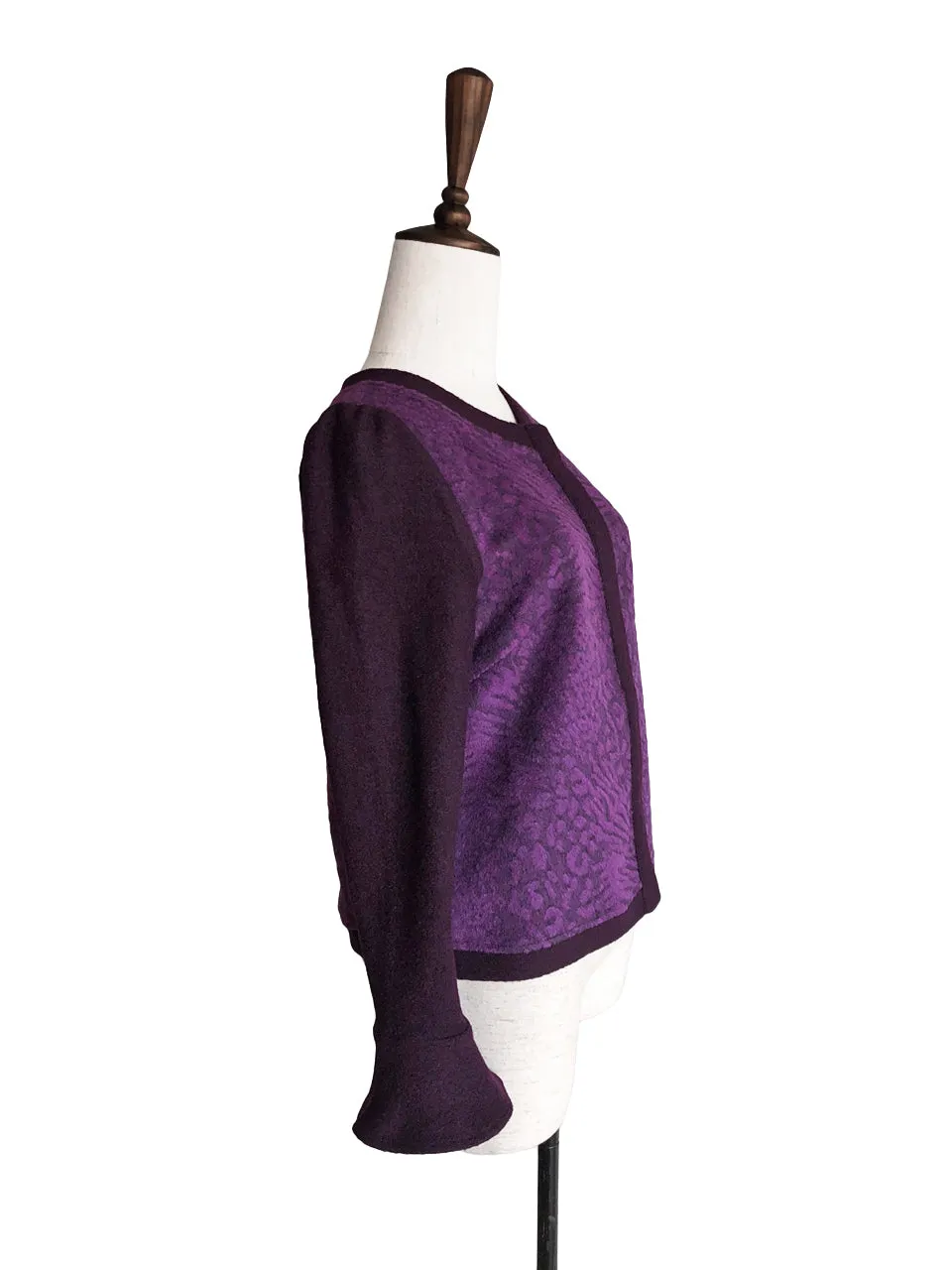 Surprise Sale! Wine Purple-Red Pattern Panel Woollen Cardigan