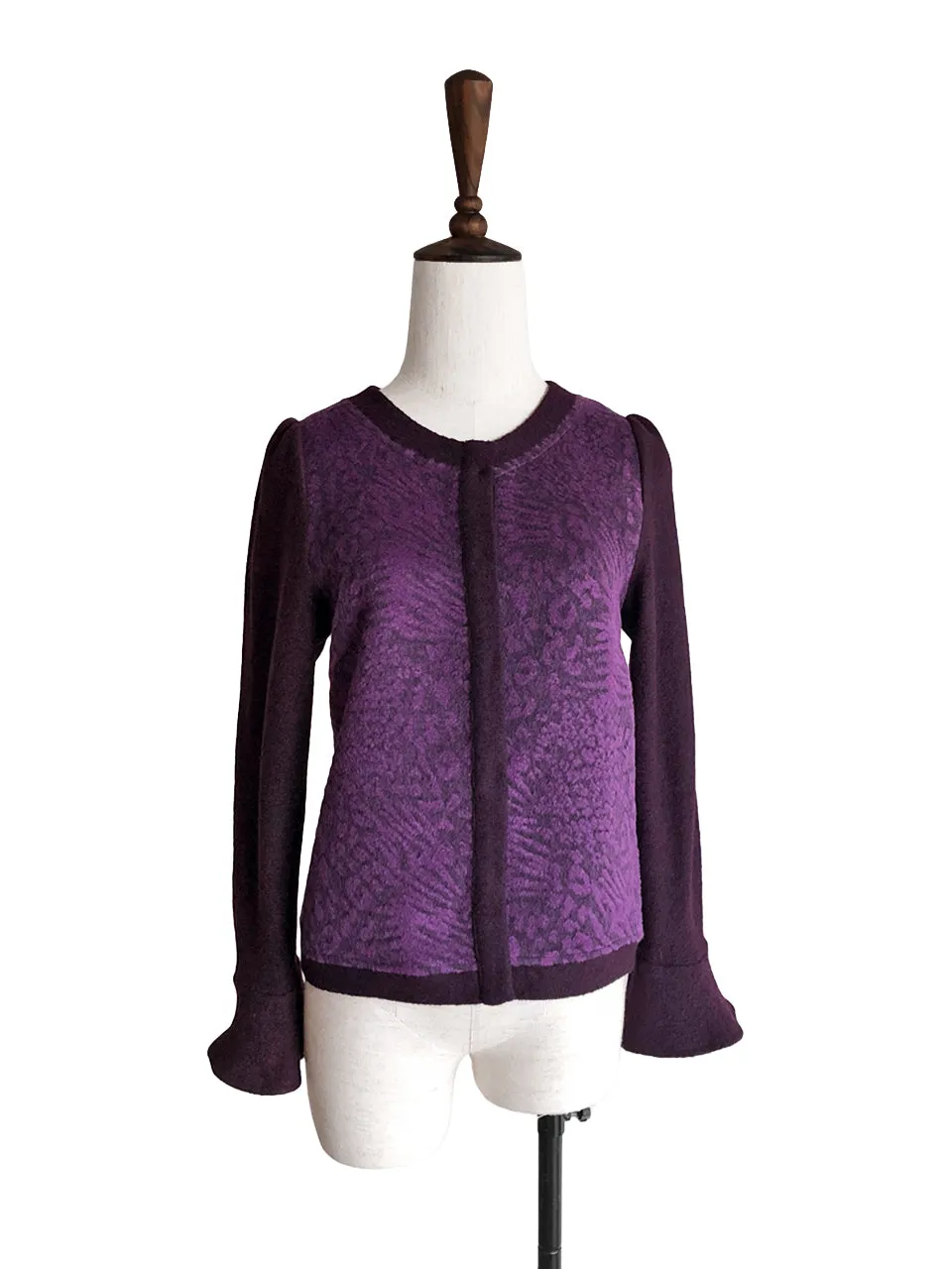 Surprise Sale! Wine Purple-Red Pattern Panel Woollen Cardigan