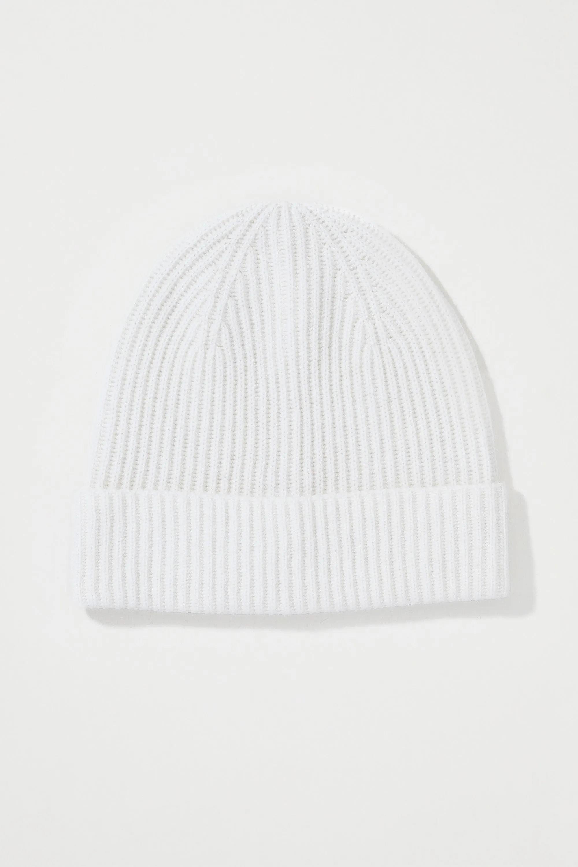 Unisex Cashmere Ribbed Beanie Hat - Soft White