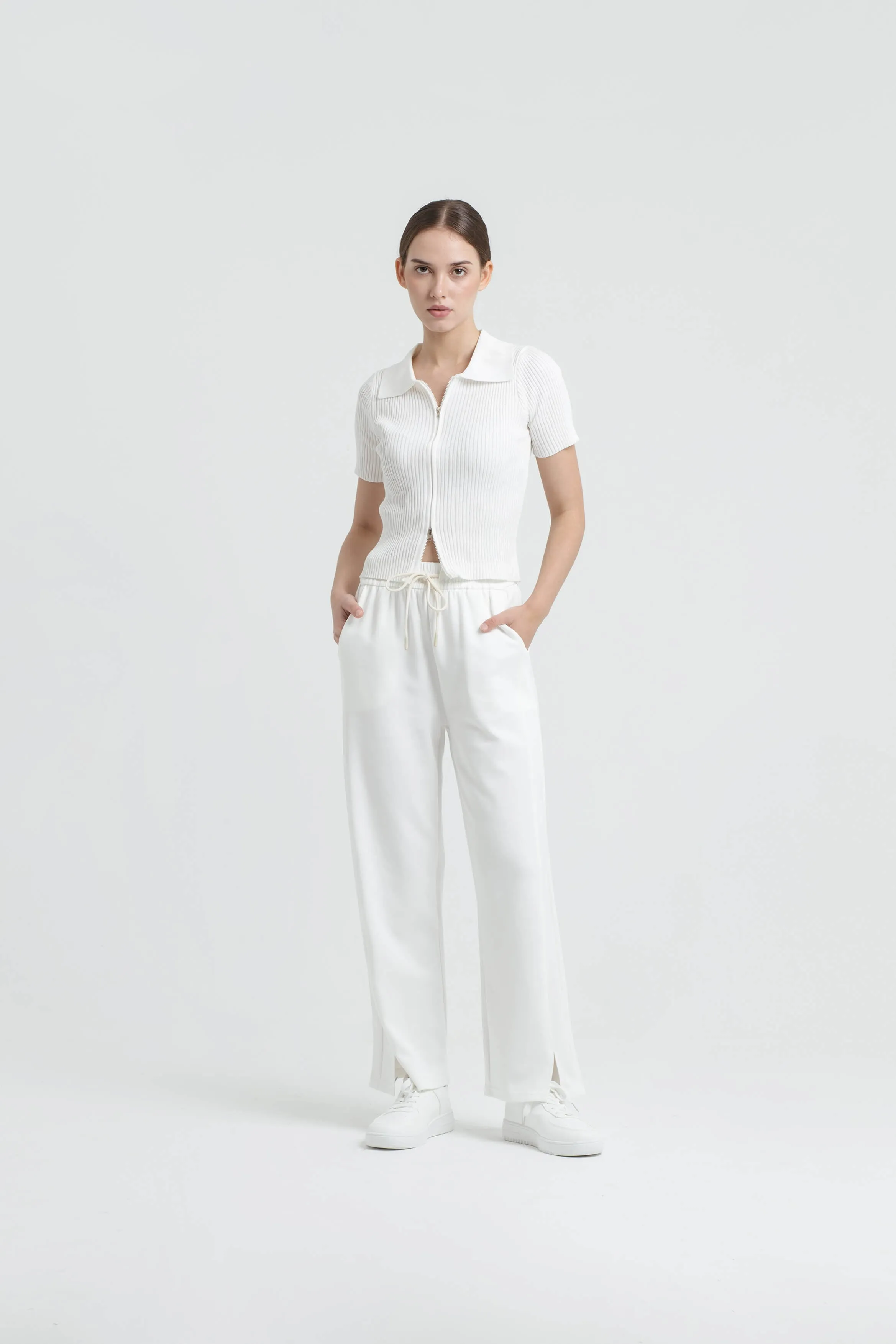 White Bamboo Lyocell Slit Pants