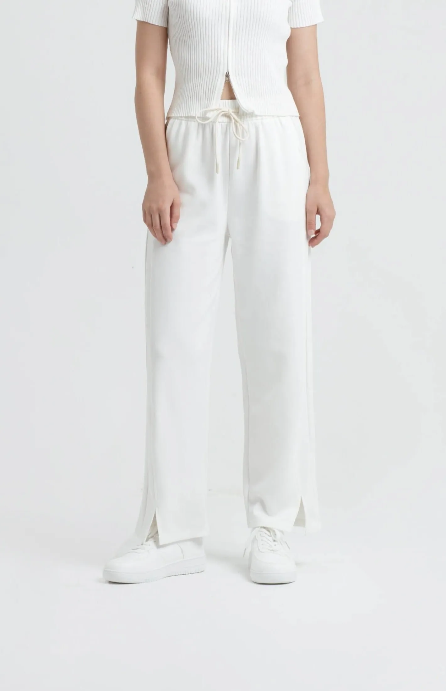 White Bamboo Lyocell Slit Pants