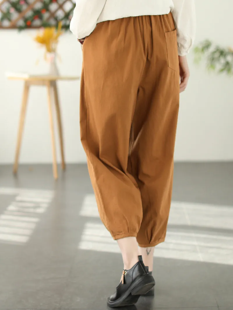 Women Fashion Casual Elastic Waist Loose Long Harem Bottom Trousers