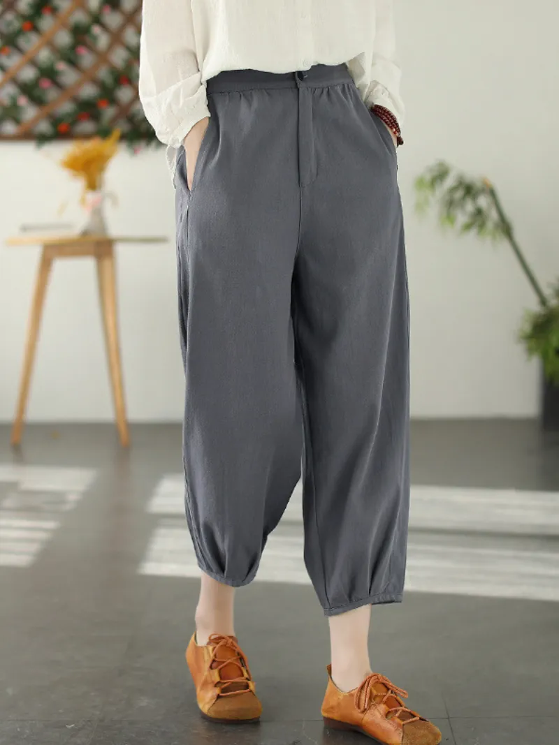 Women Fashion Casual Elastic Waist Loose Long Harem Bottom Trousers