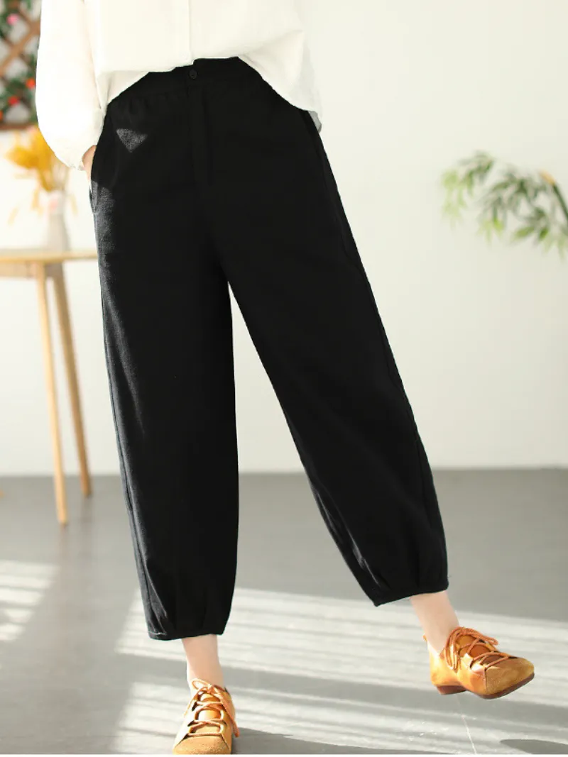 Women Fashion Casual Elastic Waist Loose Long Harem Bottom Trousers