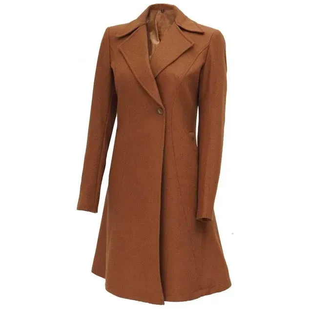 Women's Regular Fit Camel Brown Wool Coat