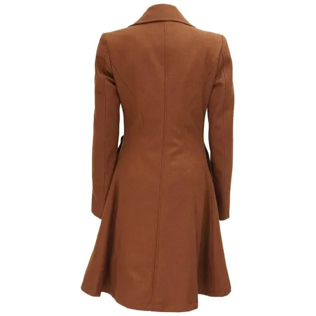 Women's Regular Fit Camel Brown Wool Coat